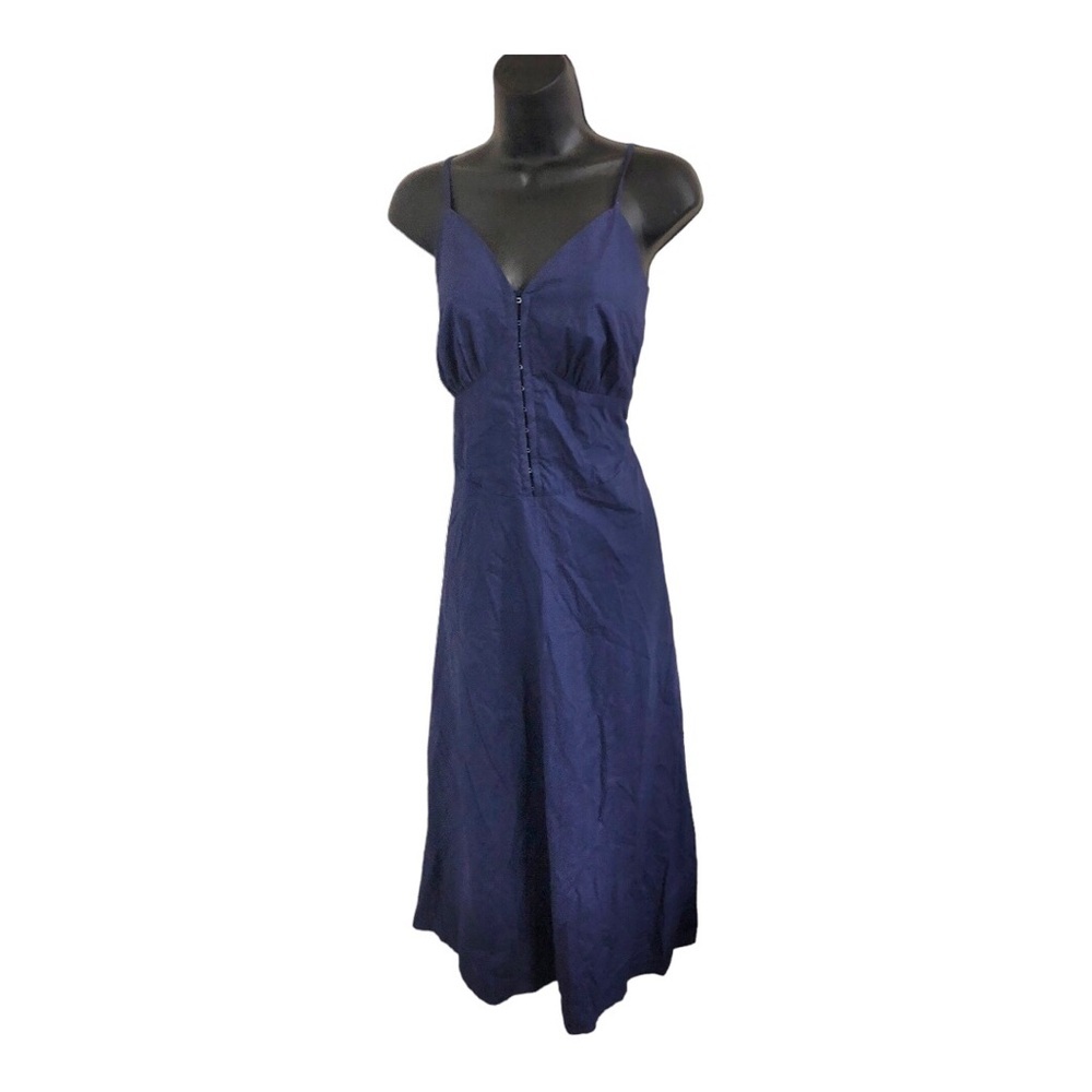 Sincerely Jules navy blue hook n eye v-neck smocked cotton dress size XL new